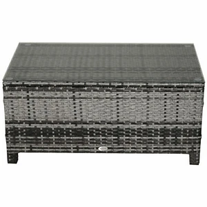 Wicker Rattan Garden Coffee Table w/ Glass Top Steel Frame Garden - Picture 1 of 3