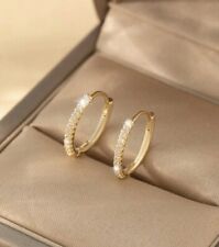 Gold earrings - drop dangle hoop  - cubic zirconia crystal earrings - Hoops