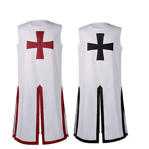 Medieval Men Crusader LARP Red Cross Cloak Cosplay Templar Knights Tunic Costume