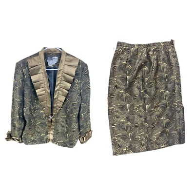 Ben Marc 2pc Suit Womens Sz 14 Gold Blazer Skirt Set Rhinestone Sequence Vtg Y2K - Image 1 of 4