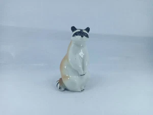VINTAGE (LOMONOSOV-USSR) HAND PAINTED/CRAFTED GLOSS RACOON - SITTING - Picture 1 of 5