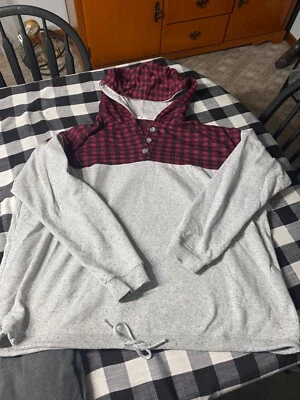 Maurices womens plus Sweatshirt hoodie gray Buffalo plaid button Size 4 - Image 1 of 2