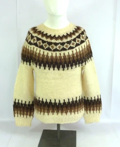 Thor-Knit Icelandic 100% Virgin Wool Jumper Cream, Brown & Black Size M - Picture 1 of 12