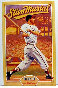 Cardinals Baseball Stan The Man Musial Busch Beer Paper Sign Old Store Stock - Picture 1 of 1