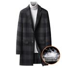 Mens Youth Chic Plaid Lapel Wool Blend Removeable Down Lining Coat Overcoat 