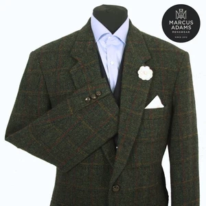 Harris Tweed Jacket Blazer 42R Country Windowpane Check Hacking Hunting Green - Picture 1 of 12