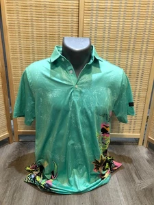 Sunday Swagger Hawaiian Polo Shirt Small S Teal Green Miami Style Palm Tree H489 - Picture 1 of 8