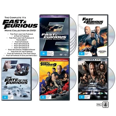 Fast And Furious | Complete 11-Movie Collection (DVD, 11-Disc) PAL Region 4 - Image 1 of 4