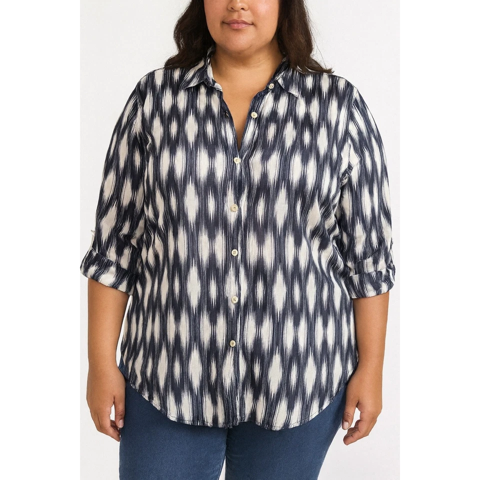 Talbots Talla Grande Mujer 2X Ikat Túnica Top Algodón Abotonado Preppy Clásico Foto 1 de 4