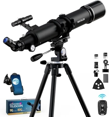 Advanced Telescope 90mm Refractor 32X-240X Astronomy Kit Black Tripod - Image 1 of 4