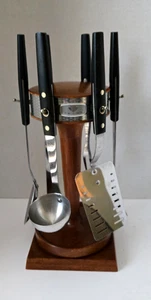 Vintage Mid Century FLINT Teak Drehständer 6er Set Küchenutensilien SAUBER - Bild 1 von 11