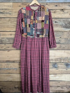 Vintage Handarbeit Patchwork Cottagecore Prärie Maxikleid gesteppt Bauer Zigeuner - Bild 1 von 4