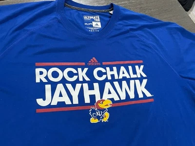 Kansas Jayhawks Rock Chalk Mens Sz 2XL Adidas Blue T-Shirt Basketball Football - Image 1 of 3