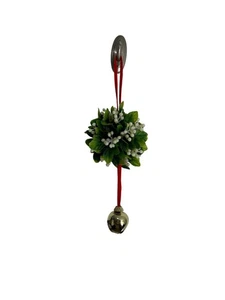Vintage Christmas Plastic Mistletoe Hanging Ball Jingle Ball Red Ribbon 13" - Picture 1 of 9