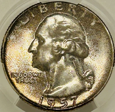 1957 P Washington Silver Quarter CAC MS67 Mint Set Toned - Image 1 of 4