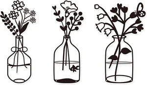 3 Pcs Black Metal Flowers Wall Decor home Vase Hanging Indoor Kitchen Bathroom - Picture 1 of 6