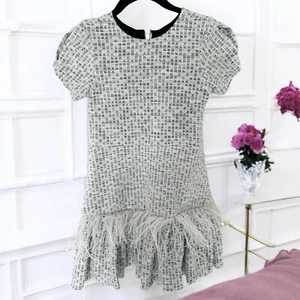 Zoe LTD Girl's Ivory Lexie Feathered Tweed Dress Size 10 - Picture 1 of 6