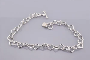 Sterling Silver Inverted Interlock Hearts Anklet Ankle Toggle Bracelet 12g 10" - Picture 1 of 5