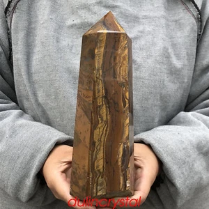 3.58LB Natural Tiger eye Obelisk quartz crystal Wand Point Decor Reiki specimen - Picture 1 of 12