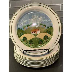 Set of 7 Vintage Sango Sangostone 10-5/8" Dinner Plates, “Country Cottage” 3645 - Picture 1 of 5