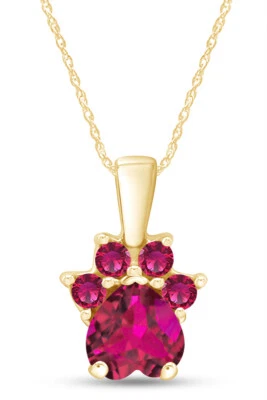 Collar Colgante Pata de Perro Rubí Rosa Chapado en Oro Amarillo 14K Esterlina 18" Foto 1 de 4