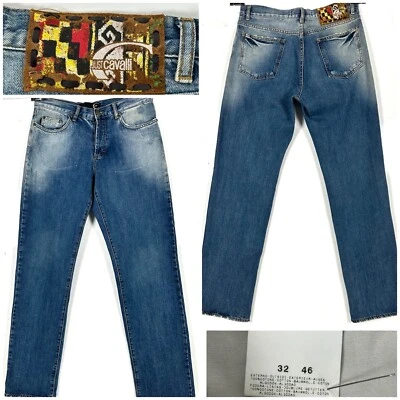 Мужские состаренные синие джинсы Just Cavalli от Roberto Cavalli размер 32–46 ВНУТРЕННИЙ ШОВ 34 дюйма - Изображение 1 из 4