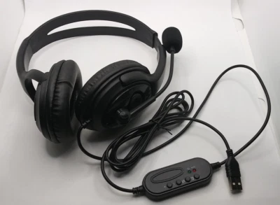 USB Computer Laptop PC Headset Wired Headphones Noise Cancelling With Mic - Image 1 of 3