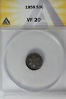 1858 .03 Anacs Vf 20 Star And Shield three cent (3c), Trime