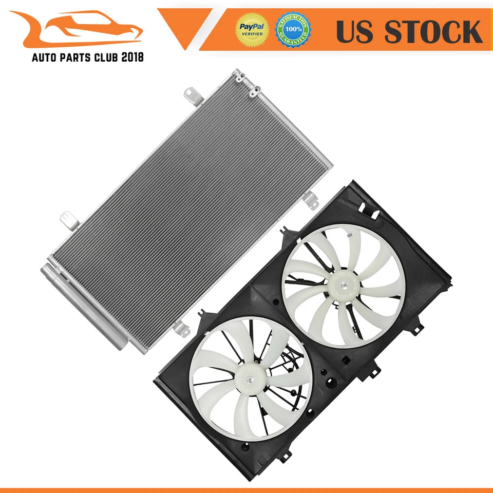 AC Condenser and Cooling Fan Assembly Fit for 2013-2014 2016 2017 Lexus ES350 - Image 1 of 4