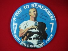 MICKEY MANTLE 4" PIN A DAY TO REMEMBER SUNDAY, JUNE 8, 1969 YANKEE STADIUM *WOW*