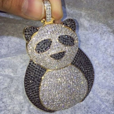3Ct Round Lab Created Diamond Men's Animal Panda Pendant 14k Yellow Gold Plated - Image 1 of 4