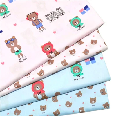 Cute Little Teddy Bears&Heart Blue Pink 100% Cotton Fabric Soft By The Half Yard - Image 1 of 4