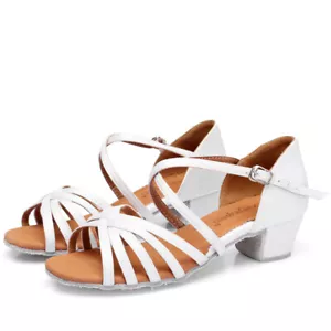 Girl Professional Latin Shoes Open Toe Sandals Kids Chunky Heel Dancing Comfy - Picture 1 of 44