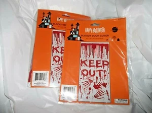 Halloween Plastic Water Proof Door Cover Decoration-Set of 2 Keep Out 30"X60" - Picture 1 of 2