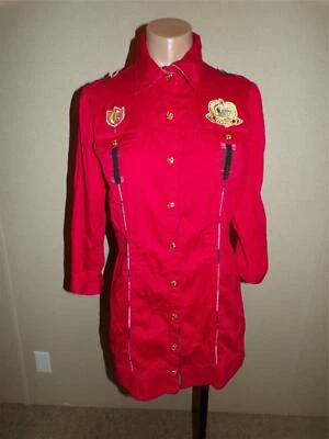 Vestido camisero Coogi para mujer talla mediana rojo con botones a cuadros lengüeta enrollable mini Foto 1 de 4