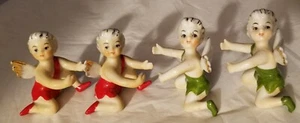 4 Vintage Christmas Angel Pixie Elf Ceramic Candle Huggers Holders Red Green - Picture 1 of 9