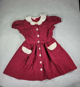 Vintage Girl's Red Black Dress White Tulip Collared Hollywood California  - Picture 1 of 12