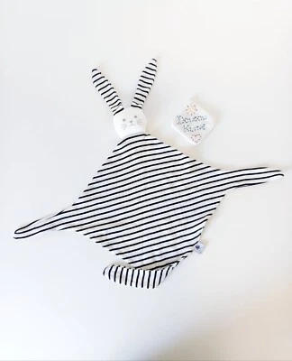 Doudou Plat/Mouchoir Lapin Blanc Rayé Bleu Marine Attache Tétine  - Petit Bateau - Photo 1/4