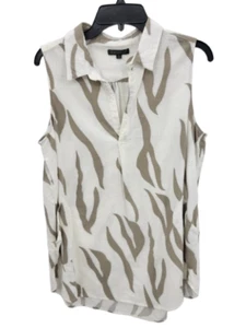 Top Para Mujer Para Cynthia XL Marrón Blanco Estampado Mezcla de Lino Sin Mangas Bolsillos Playa - Imagen 1 de 11