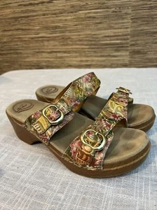 Dansko Sophie Sandals Floral Leather Buckle Strap Wedge Shoes Sz 40 - Picture 1 of 7