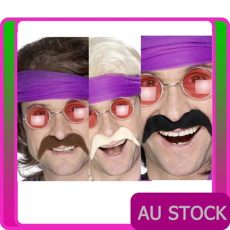 Black Brown Seventies Tash 70s Black Handlebar Moustache Mexican Cop Accessory - Image 1 of 1