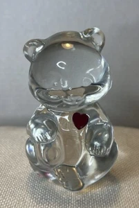 Fenton Clear Glass Birthstone Bear Figurine July Ruby Red Heart - Picture 1 of 9