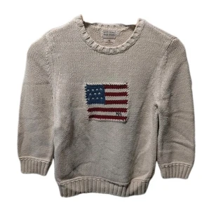 Polo Jeans Ralph Lauren Unisex Ivory Sweater Size M American Flag USA GUC - Picture 1 of 6
