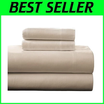 Easy Fit Elastic Cotton Flannel Sheets - Queen - Linen - Image 1 of 4