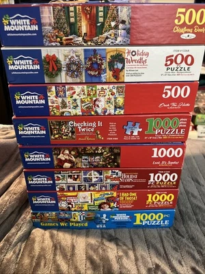 Lote de 8 Rompecabezas White Mountain 1000 Piezas Todos Están Completos Foto 1 de 4