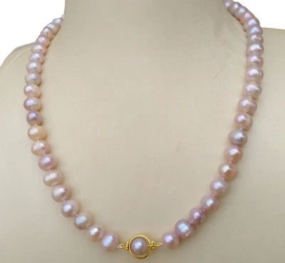 New 18inch AAA+ 7-8mm Natural South Sea Pink Purple Pearl Necklace 14k Gold P - Image 1 of 4