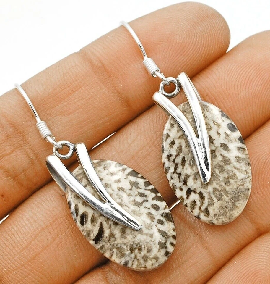 Pendientes de plata de ley maciza 925 de coral raya natural  Foto 1 de 1