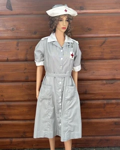 Vintage 1940s 50s American Red Cross Uniform Volunteer Military Nurse Dress - Picture 1 of 7