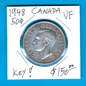 CANADA - BEAUTIFUL HISTORICAL GEORGE VI SILVER 50 CENTS, 1948 (KEY DATE), KM# 45 - Picture 1 of 5