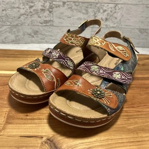 Spring Step Suzanne Strappy Sandals Sz 37 EU 6.5 / 7 US Floral Leather - EUC - Picture 1 of 10
